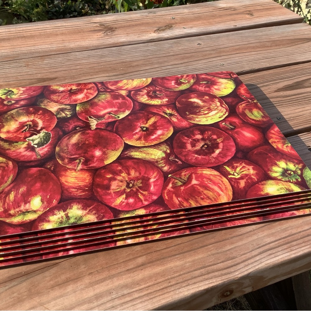 Set of 6 Apple Placemats  Hard Board  Cork Back  Boston Warehouse Red  Autumn